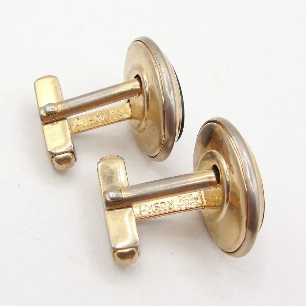 Vintage Anson Gold Tone Black Onyx Diamond Accent Cufflink Oval Retro MCM